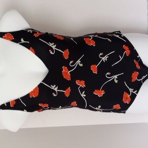 Gottez Silver Black/Red Floral 1 Piece Swimsuit. Size 16. NWOT